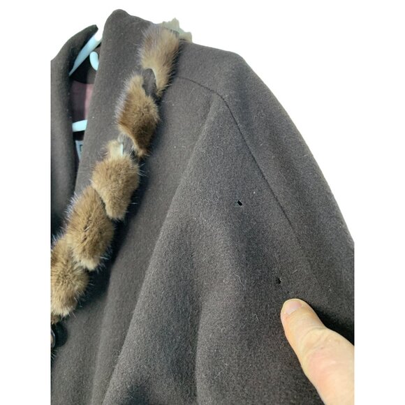 Vintage  Sz 16 Marvin Richards Brown Wool Coat Mink Trim Maxi Brown 7905 - Picture 7 of 15